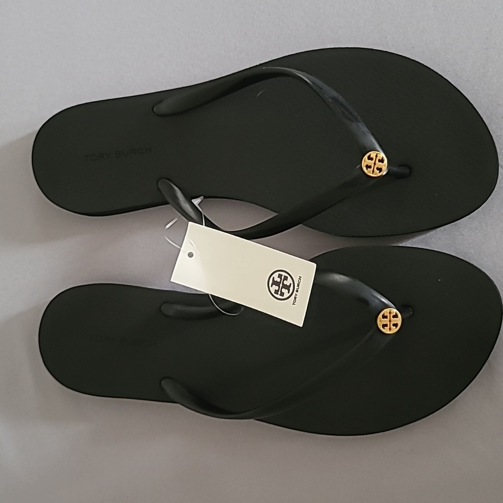 NWT Tory Burch Thin Strap Fip Flops Perfect Black Size 7